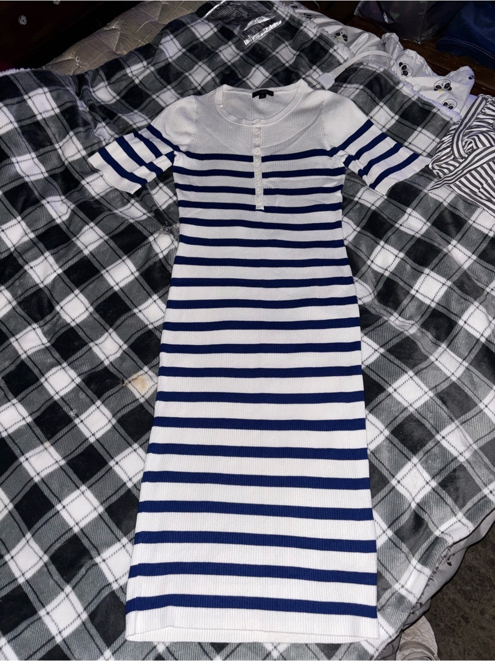 NWOT. J. Crew Navy and White Striped Knit Midi Dress